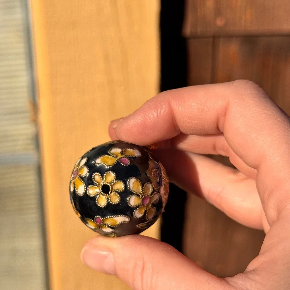Cloisonne Egg Ornament Floral Black‎ Multicolor Christmas Holiday Decor